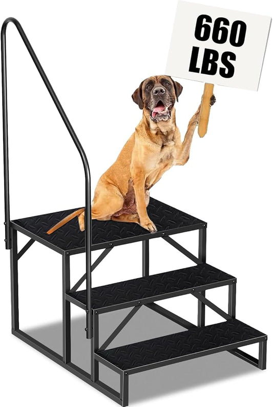 RV Step Stool, 3 Step Ladder, Hot Tub Steps with Handrail, Portable Pool Ladder, 660Lbs Heavy Duty Ladder Shelf Outdoor Mobile Home Stairs for Camper/Porch/SPA Pool/Pet Stairs(1 Pack)