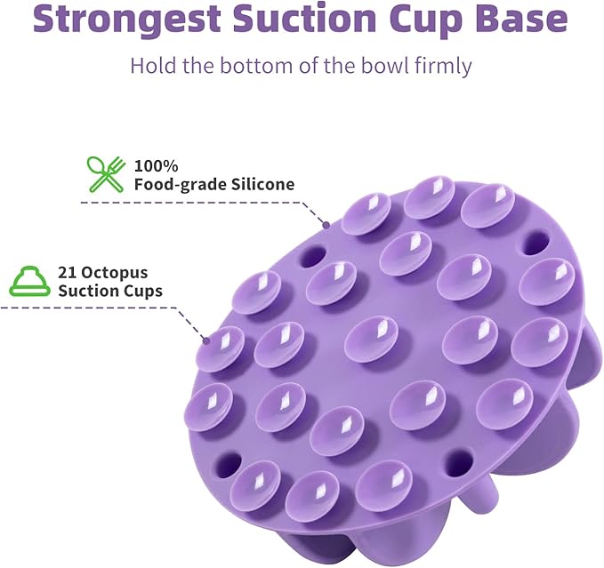 Jaoul Slow Feeder Dog Bowls Insert, Puzzle Slow Feeder Insert with 21 Octopus Suction Cups for Small Breed Dog Food Bowls (4 inch, Purple)