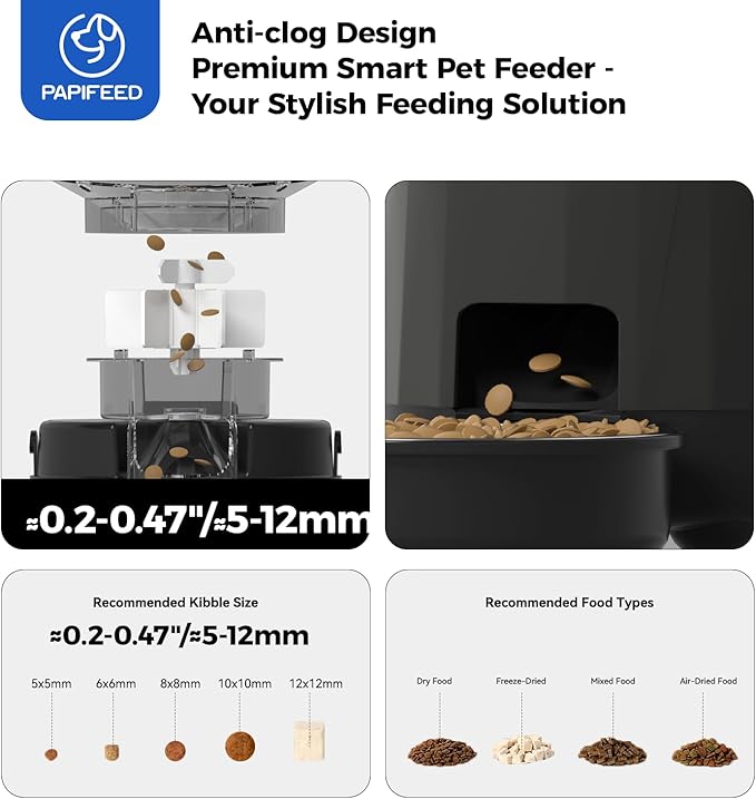 PAPIFEED Automatic Cat Feeder with App Control, 2.4G WiFi Auto Cat Food Dispenser, 3L Cat Feeder Automatic with Dual Power Supply, Easy-Clean Design for Cats & Small Dogs (Black)