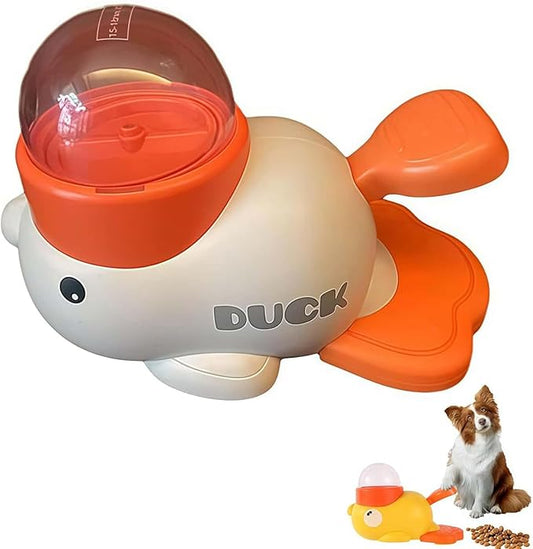 Fuzzibud Duckie Cat Feeder, Fuzzibud Duck Cat Treat Dispenser, Dog Cat Treat Dispenser with Button Duck-Shaped Dog Interactive Slow Feeder for Pet Healthy Eating & Iq Training (White)