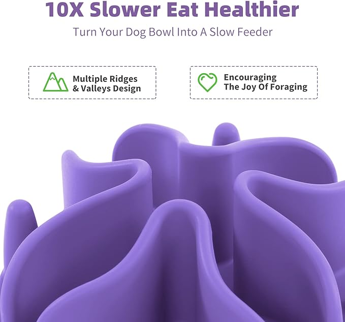 Jaoul Slow Feeder Dog Bowls Insert, Puzzle Slow Feeder Insert with 21 Octopus Suction Cups for Small Breed Dog Food Bowls (4 inch, Purple)