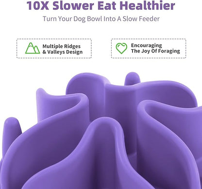 Jaoul Slow Feeder Dog Bowls Insert, Puzzle Slow Feeder Insert with 30 Octopus Suction Cups for Small Medium Large Size Dog Food Bowl (4.72 inch, Purple)