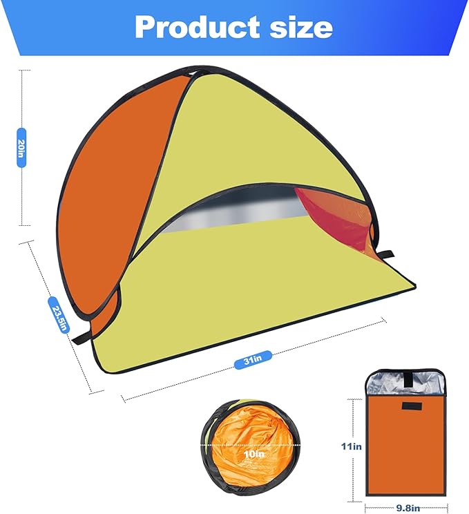 Beach Tent for Dog Pet Shade Pop Up Portable Mini Head Sun Shelters Canopy for Camping Outdoor Hiking Picnic Windproof Waterproof with Tent Nails Phone Stand for Puppy Cat Small Animals(Yellow orange)