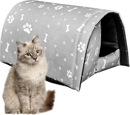 Fhiny Stray Cats Shelter, Waterproof Outdoor Cat House Foldable Warm Pet Cave for Winter Wild Animal Tent Bed Anti-Slip Kitten Cave for Feral Cat Dog Puppy Weatherproof Grey