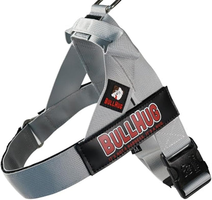 BULLHUG Adjustable Dog Harness– No Pull, No Choke – for English Bulldogs, French Bulldogs, Pugs & Broad-Chested Breeds – Easy, Safe Walks (Silver, Medium)
