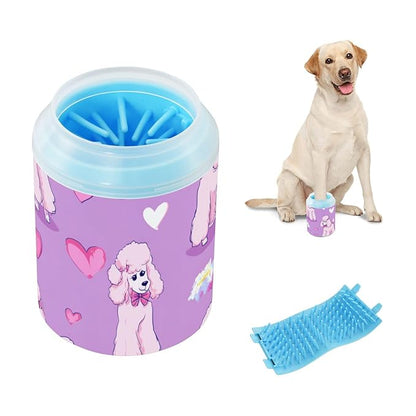 Dog Paw Cleaner Mudbuster Dog Foot Washer for Small Medium Large Dogs Cats Premium Pet Supplies Purple Cute Poodles Hearts Rainbows Ribbons