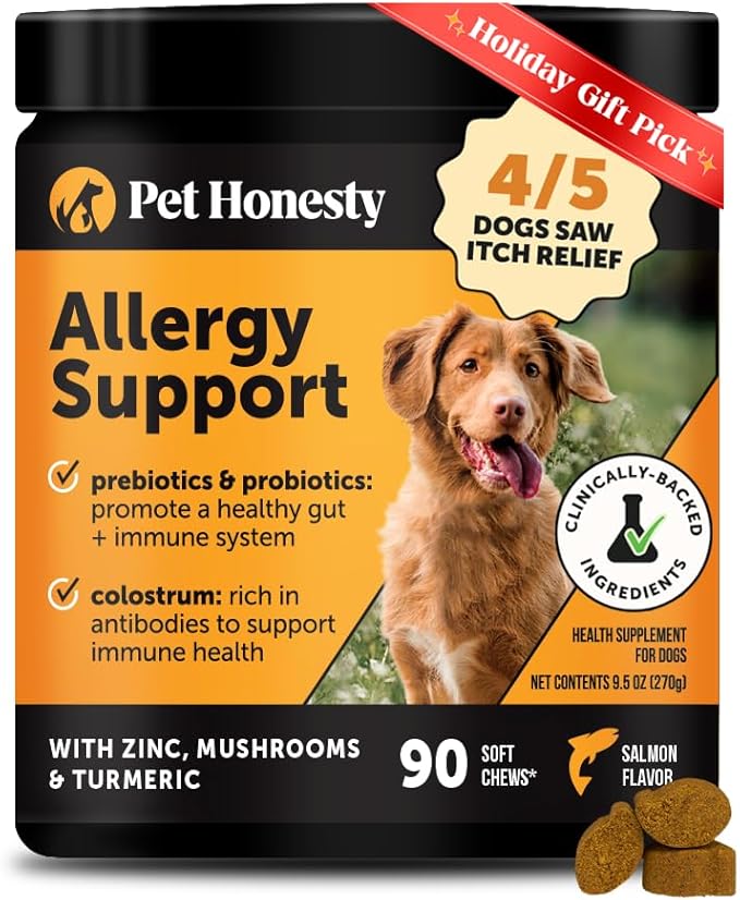 Pet Honesty Dog Allergy & Itch Relief - Advanced Itch Supplement with Probiotics for Dogs - Immune Support & Skin Relief for Seasonal Allergies - Natural Itchy Skin & Paw Relief - (Salmon, 90 Ct)