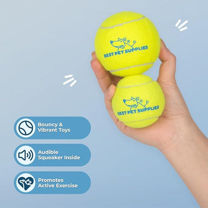Best Pet Supplies Interactive Squeaky Dog Chew Toy, Ideal Dog Toys for Chewers, Small, Medium & Large Dogs, and Fetch Lovers - Tennis (Yellow), Large (Pack of 4)