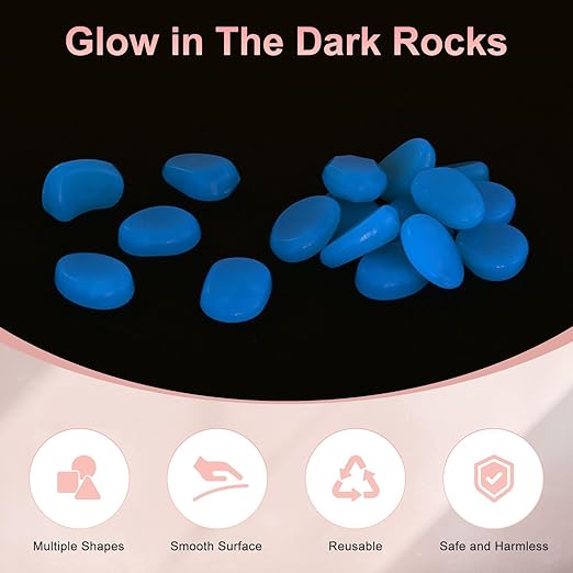 20-Pack Glow in The Dark Rocks, 1.77" Resin Outdoor Garden Decorations Luminous Pebbles Stones for Garden Plants/Aquarium/Backyard Path, Aquarium Gravel [Light Blue]