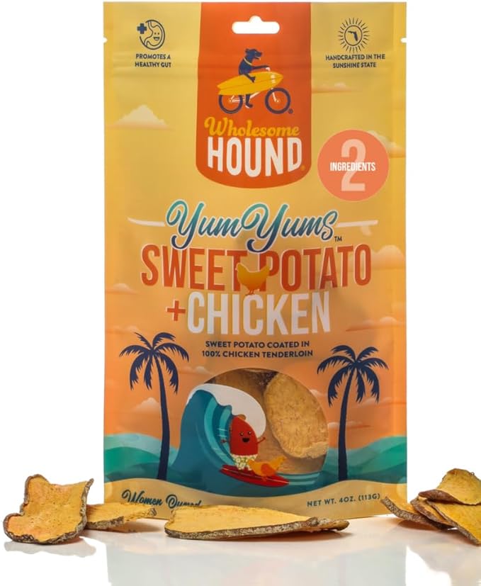 Wholesome Hound- Healthy Dog Treats- Chicken Chips & Sweet Potato, 2 Simple Ingredient Recipe, Lean 100% All Natural Dog Training Treats for Small Medium Large Breeds & Puppies, Made in USA- 4oz