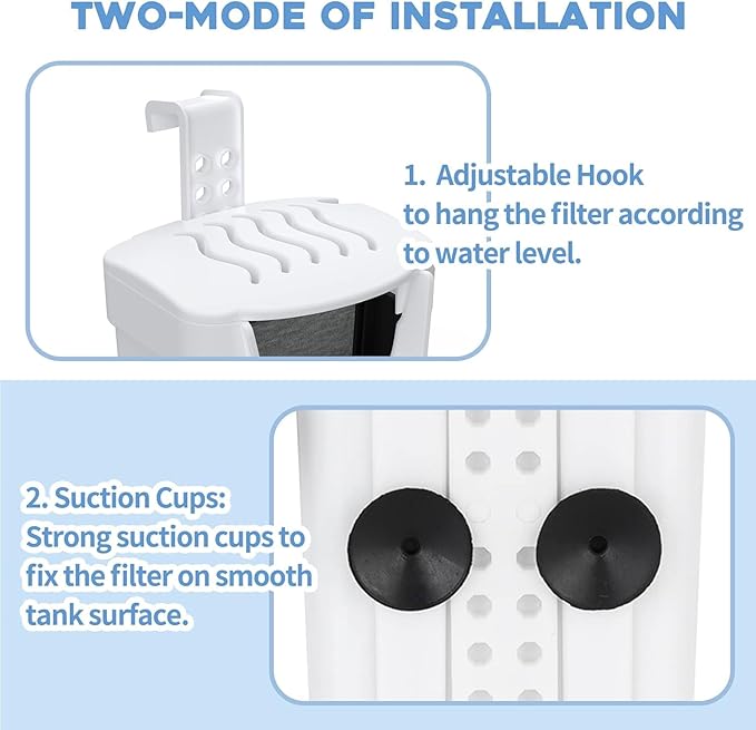 Aquarium Power Filter(3.5W), Turtle Tank Filter, Silent Low-Water Filter for Small Fish Tank, Reptile Tank Up to 15Gallon, with 4pcs Cartridges.(White)