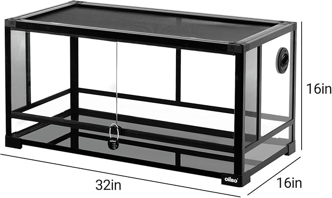OIIBO Glass Reptile Terrarium, 32"x16"x16" Bearded Dragon Tank with One-Hand Opening Front Doors, Top and Front Ventilation, Reptile Lounge Habitat for Bearded Dragon Ball Python Snake Gecko