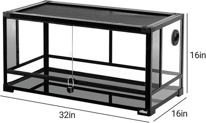 OIIBO Glass Reptile Terrarium, 32"x16"x16" Bearded Dragon Tank with One-Hand Opening Front Doors, Top and Front Ventilation, Reptile Lounge Habitat for Bearded Dragon Ball Python Snake Gecko