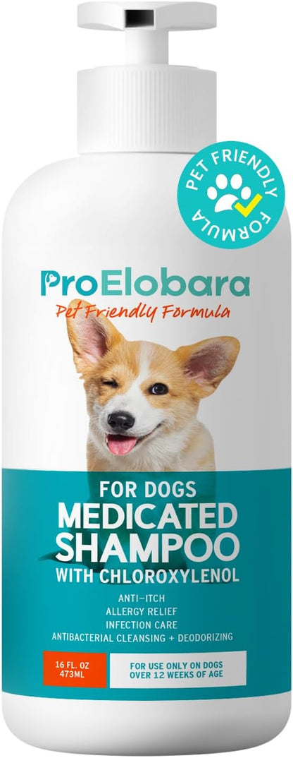 Medicated Dog Shampoo for Itchy Relief: Yeast Skin Infections and Bacterial Treatment for Dogs - Helps Hot Spots, Deodorizing, Allergy Relief - Healthy Skin & Coat - Antifungal Dog Shampoo 16 oz