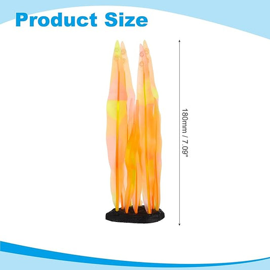 Aquarium Decoration, 7" Plastic Fish Tank Plants Artificial Silicone Glowing Kelp Aquarium Plants Ornament, (Orange, 1 Pcs), Intended for Tall Fish Tank Decor/Landscaping