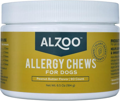 ALZOO Allergy Chews for Dogs, 100% Plant-Based Active Ingredients, Peanut Butter Flavor, 90 Count