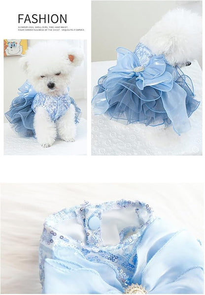 Fashion Sweet Puppy Dog Blingbling Princess Skirt Pet Dog Lace Cake Camisole Tutu Dress E-Navy L