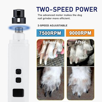 Dog Nail Grinder, Electric Pet Nail Grinder with 2 Speed Digital USB Rechargeable Dog Nail Trimmer Nail Claw Clippers with LED Lighting Quiet Paws Grooming for Large Medium Small Dogs Pet