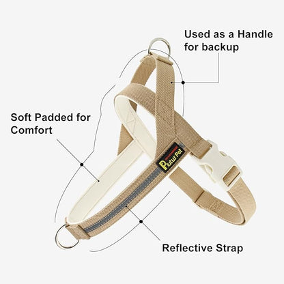 Plutus Pet Cotton Dog Harness and Leash Set, Reflective and Soft Padded, Quick Fit Vest Harness, for Small, Medium and Large Dogs, Beige, XXS