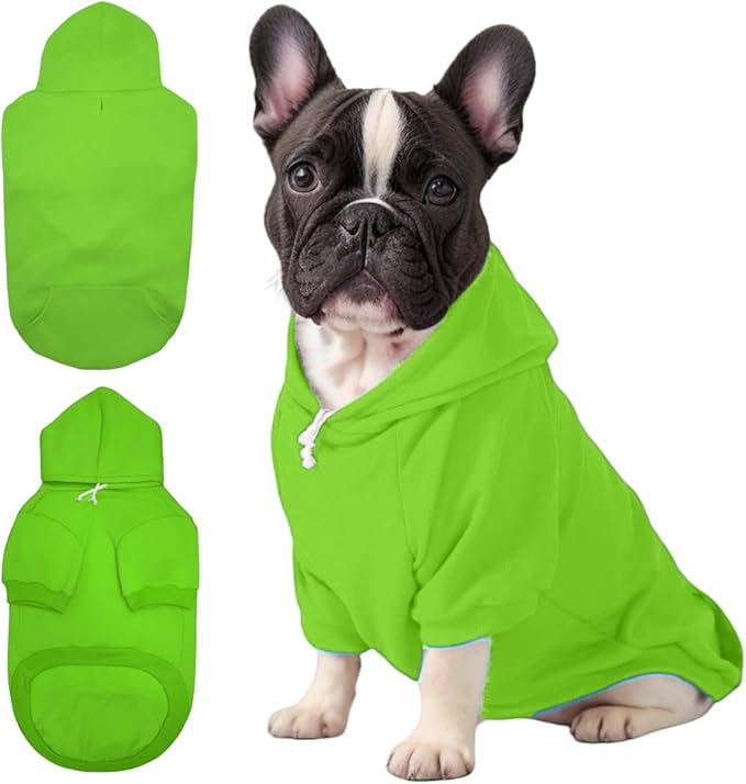 Small Dog Hoodie with Leash Hole and Pocket, Soft Winter Dog Sweater, Cozy Hoodies Sweatshirt for Small Dogs Puppy and Cat, Cold Weather Pet Clothes (Green Dog Hoodie, Medium)