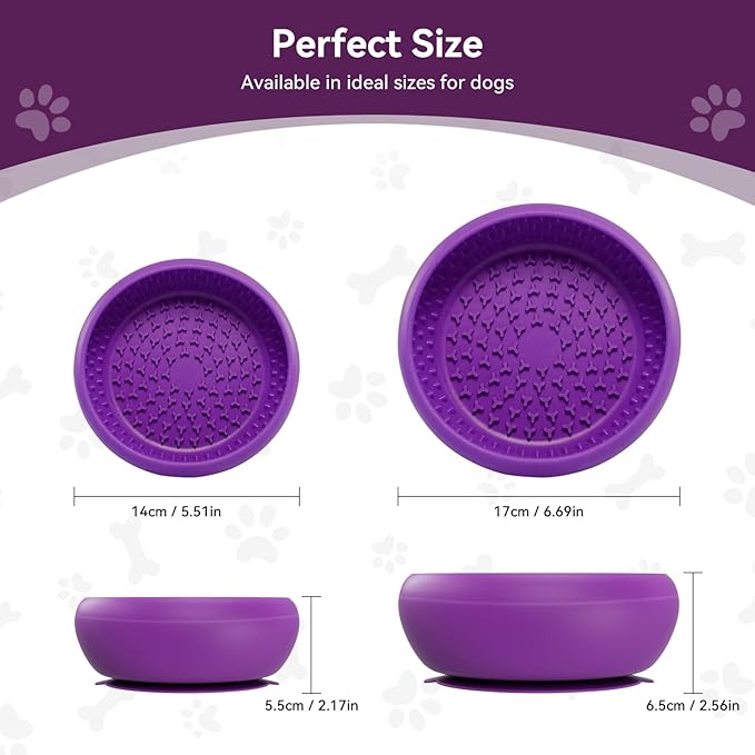 Dog Lick Bowl, BPA-Free Silicone Slow Feeder Lick Mat for Small and Medium Dogs, Non-Slip & Dishwasher Safe (Purple，L)