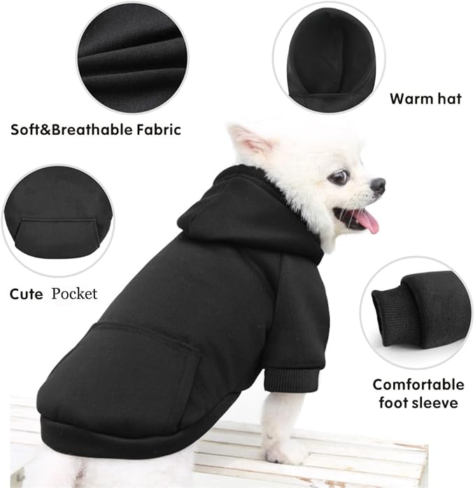 Idepet Pet Dog Hoodies Dog Clothes for Small Dogs Vest Chihuahua Clothes Warm Coat Jacket Autumn Puppy Outfits Cats Dogs Clothing(XL,Black)