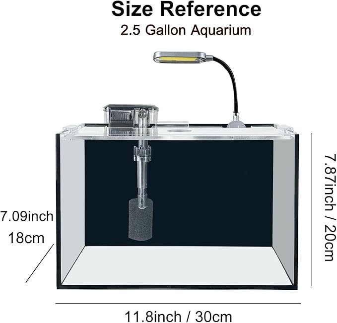 AQUA DAREN 2.5 Gallon Fish Tank Starter Kits, with Led Light, Filter Pump, Cover, Small Fish Tank Betta Aquarium (30x18x20CM)