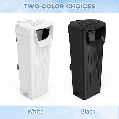 Aquarium Filter(3.5W), Fish Tank Filter, Low-Water Filter for Small Fish Tank and Turtle Tank, for Reptile Tank Up to 15 Gallon, with 2 Cartridges(White)