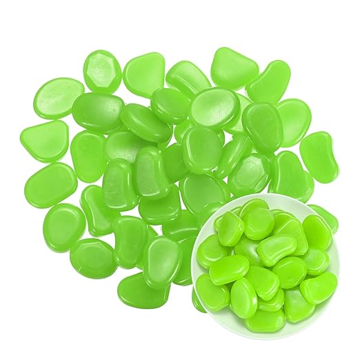 50-Pack Glow in The Dark Rocks, 1.77" Resin Outdoor Garden Decorations Luminous Pebbles Stones for Garden Plants/Aquarium/Backyard Path, Aquarium Gravel [Green]