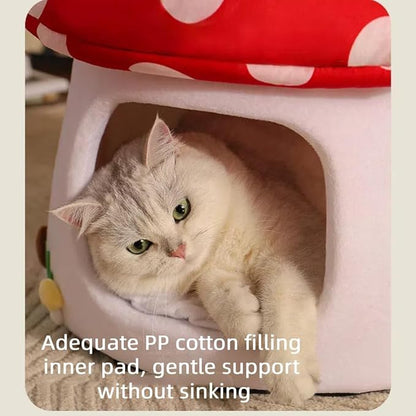 Mushroom Shape Cat House Cow Shape Cats Cave Bed Semi-Enclosed Cave-Style Warm Cat House Pet Nest for Cats Small Dogs