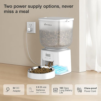 Automatic Cat Feeder, 5L/21Cups Timed Cat Dry Food Dispenser with Dual Power Supply, Programmable Portion Control, Auto Pet Feeder for Cats and Dogs