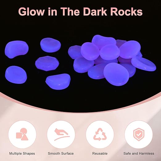20-Pack Glow in The Dark Rocks, 1.77" Resin Outdoor Garden Decorations Luminous Pebbles Stones for Garden Plants/Aquarium/Backyard Path, Aquarium Gravel [Light Purple]