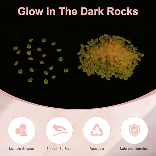 10000-Pack Glow in The Dark Rocks, 0.2" Resin Outdoor Garden Decorations Luminous Rhombus Stones for Garden Plants/Aquarium/Backyard Path, Aquarium Gravel [Pink]