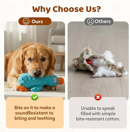 Duck Dog Toy, 2026 New Cute Yellow Stuffed Calming Duck Dog Toys with Soft Squeaker, Interactive Dog Toys for Aggressive Chewers (Blue+Yellow)