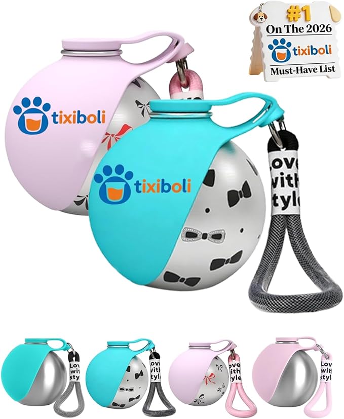 Dog Water Bottle with Bowl, 2 in 1 10oz Stainless Steel Small Portable Dog Water Bottle Cup Dispenser no Spill, Convenient Companion Cup for Pets Walking Hiking Travel(2PCS-C)