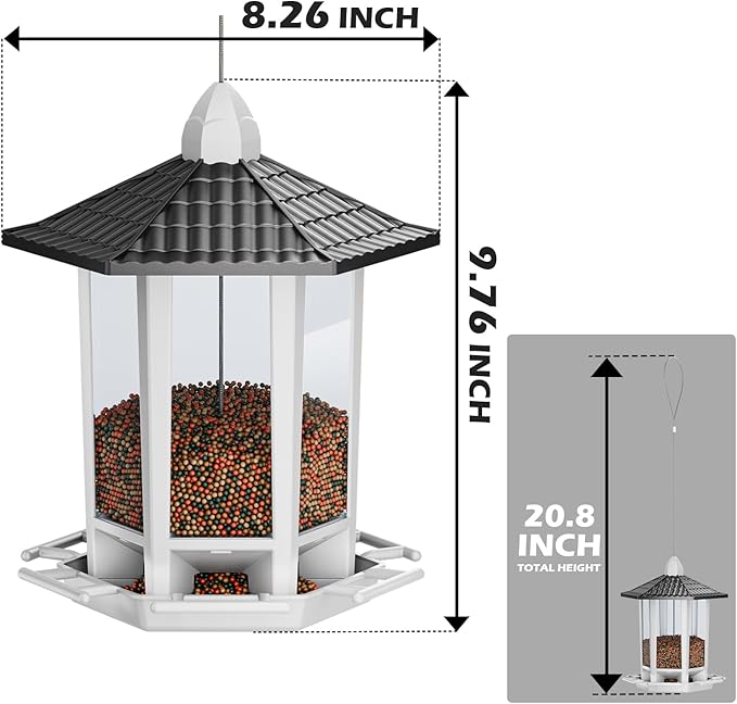 Birdream 2 Pack Bird Feeders for Outdoor Hanging, Retro Pagoda Design Fun Installation Bird Feeder, Attracting Wild Birds Chickadees Goldfinches Cardinals Finches and Sparrows - Black&White