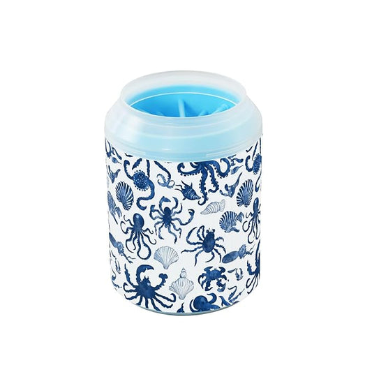 Dog Paw Cleaner Cups for Dogs Pets Foot Washer Paw Scrubber for Medium Small Cats Dogs Cleaning Cup Octopuses Crabs and Seashells Blue