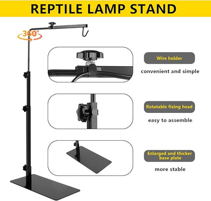LUCKY HERP Reptile Lamp Stand, Adjustable 14-32 inch Metal Floor Light Holder, Heat Lamp Stand Reptile Light Stand for Glass Terrarium Heating Light & Dome Lampshade