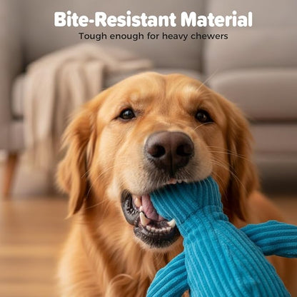 Duck Dog Toy, 2026 New Cute Yellow Stuffed Calming Duck Dog Toys with Soft Squeaker, Interactive Dog Toys for Aggressive Chewers (Blue+Yellow)