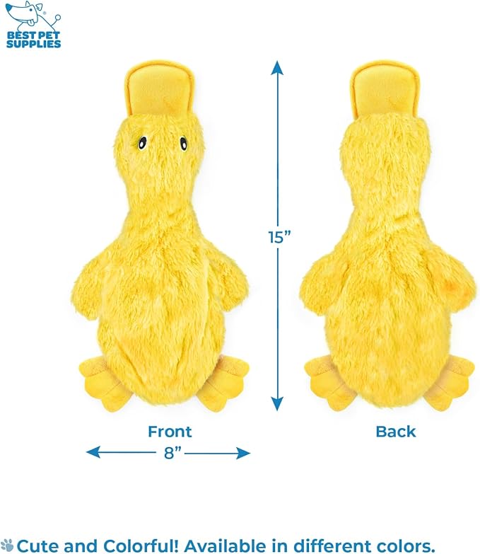 Best Pet Supplies Interactive Squeaky Dog Chew Toy, Ideal Dog Toys for Chewers, Small, Medium & Large Dogs, and Fetch Lovers - Crinkle Duck (Yellow), Large