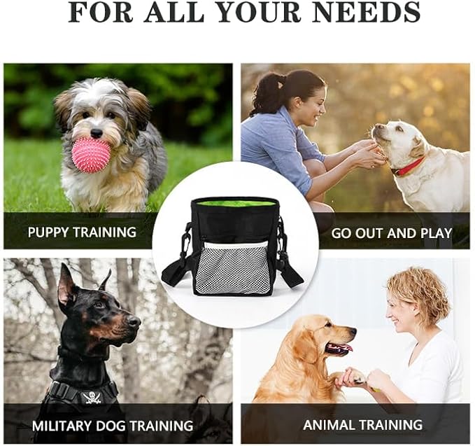 Gliitatu Dog Treat Pouch Built-in Poop Bag Dispenser and Training Clicker and Collapsible Dog Bowl and Poop Bag 4Pack Dog Training Kit Treat Pouches for Pet Training with Clip, Adjustable Strap