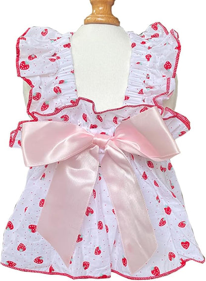 ANIAC Strawberry Dog Dress for Small Medium Dog Cotton Puppy Clothes Girl Dog Princess Dress Sleeveless Cat Outfit Bow Summer Pet Clothing (Strawberry, X-Small)