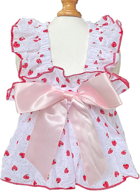 ANIAC Strawberry Dog Dress for Small Medium Dog Cotton Puppy Clothes Girl Dog Princess Dress Sleeveless Cat Outfit Bow Summer Pet Clothing (Strawberry, 2XL)
