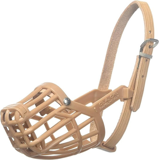 OmniPet Leather Brothers Italian Basket Dog Muzzle, Adjustable Secure Fit, Comfortable Design, Training and Safety, Averts Biting, Prevents Chewing and Scavenging, Perfect for Grooming - Tan, Size 1