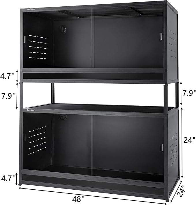 PVC Reptile Enclosure 48"x24"x24" Space Efficient Reptile Terrarium 120 Gallon Large Tank for Bearded Dragon Lizard Snake, Wide Breeding Vivarium Area with Sliding Glass Doors Combination Lock