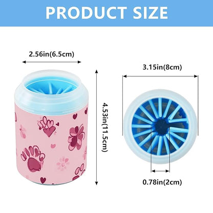 Dog Paw Cleaner Cups for Dogs Pet Foot Washer Paw Scrubber for Medium Small Dogs Cats Cleaning Cup Groovy Pink Paw Prints and Hearts