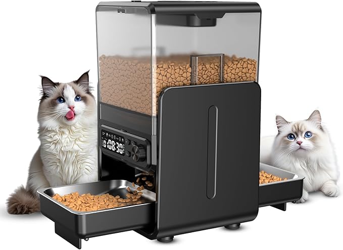 CityFlee Automatic Cat Feeder for 2 Cats, 5L/20 Cups Food Dispenser with Adjustable Raised Double Bowls, Detachable Control Panel, Timed Cat and Dogs Feeder for Dry Food, Dual Power Supply