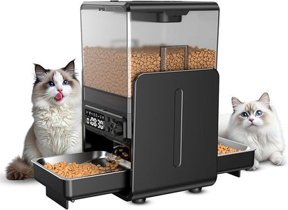 CityFlee Automatic Cat Feeder for 2 Cats, 5L/20 Cups Food Dispenser with Adjustable Raised Double Bowls, Detachable Control Panel, Timed Cat and Dogs Feeder for Dry Food, Dual Power Supply