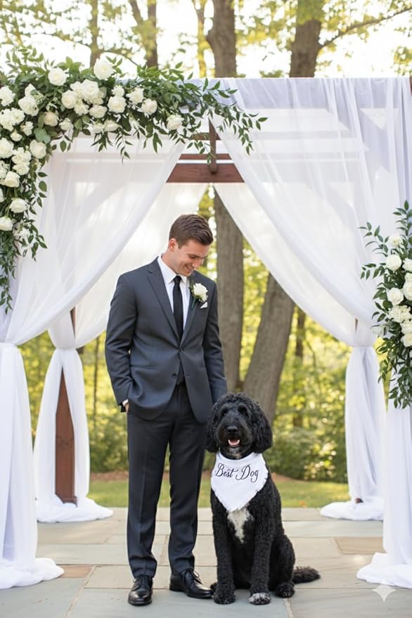 Two Tails Best Dog Wedding Dog Bandana, Tie-on Pet Scarf for Boy or Girl Dogs and Puppies, Wedding Dog Accessories, Engagement Gift, or Photo Prop, Breathable Linen and Viscose Fabric, Size Large