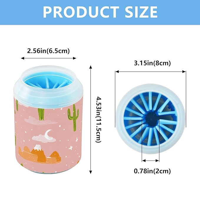Dog Paw Cleaner Mudbuster Dog Foot Washer for Small Medium Large Dogs Cats Premium Pet Supplies Pink Cute Cacti Mountains Stars